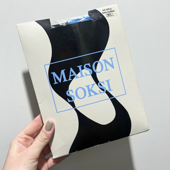 Maison Soksi electric blue black colorblock panel No Soul tights M-L - Picture 2 of 10